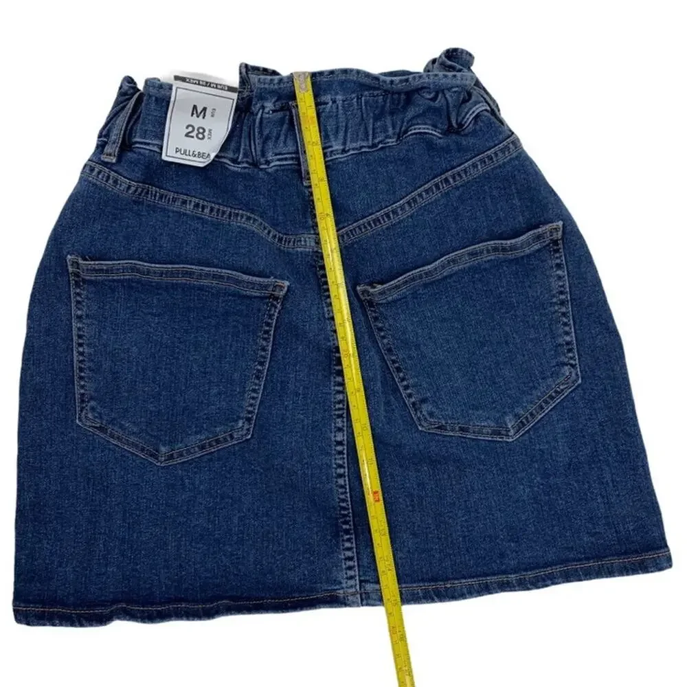 Pull & Bear | NWT | Small | Denim Blue Jeans Wide Elastic Waist Miniskirt - Picture 5 of 7